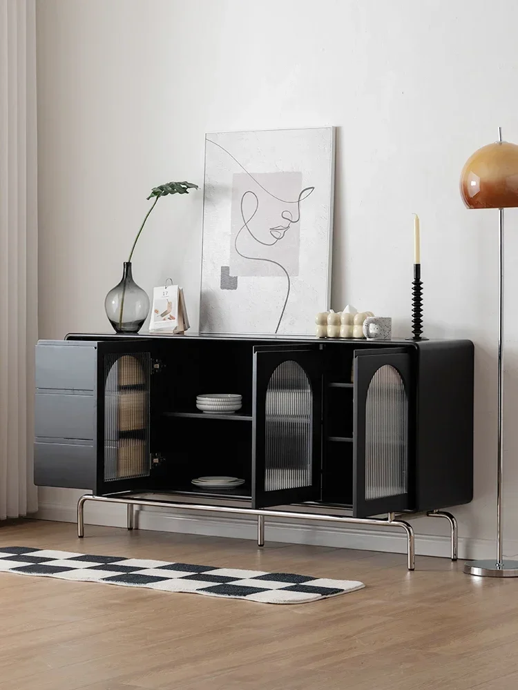 

French Retro Solid Wood Sideboard Locker Wall Living Room Tea Stainless Steel Sideboard Cabinet