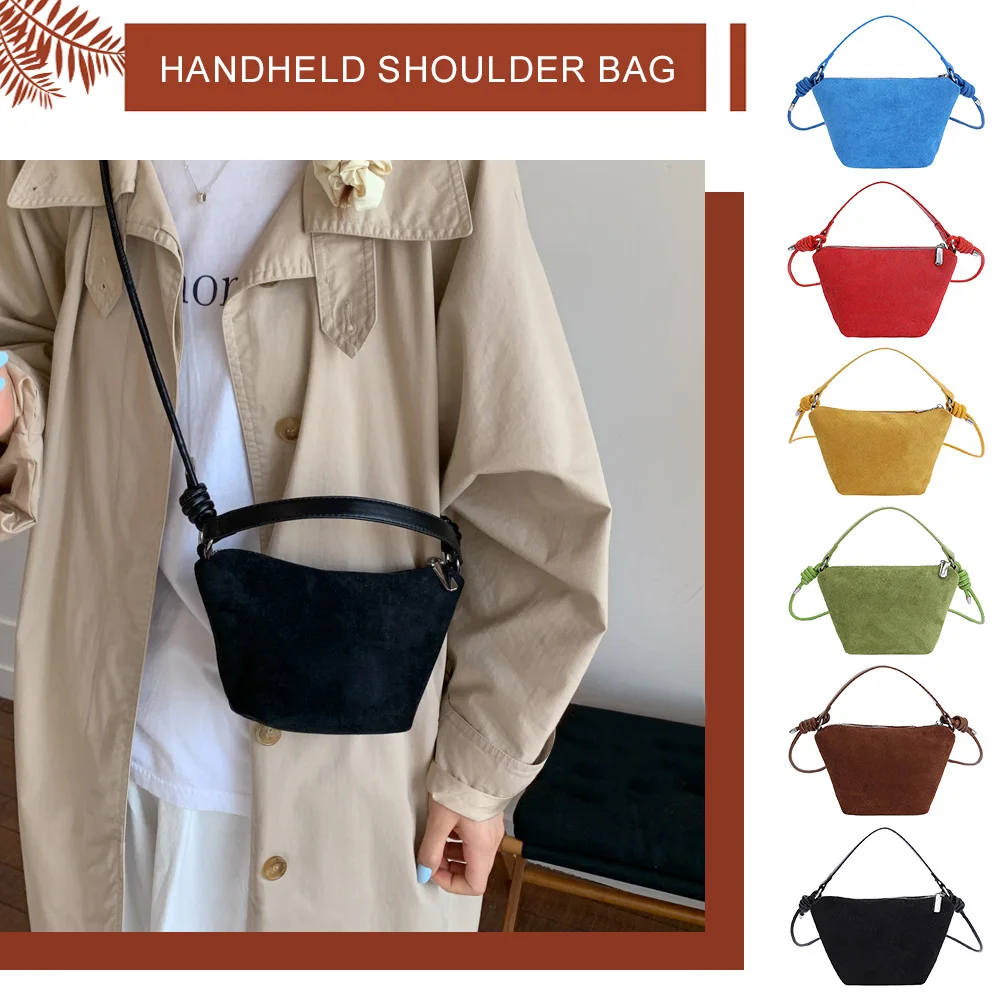 

Suede Handbags with Handle Velvet Shoulder Purse Dumpling Clutch Bag for Women Girls Traveling Commuting