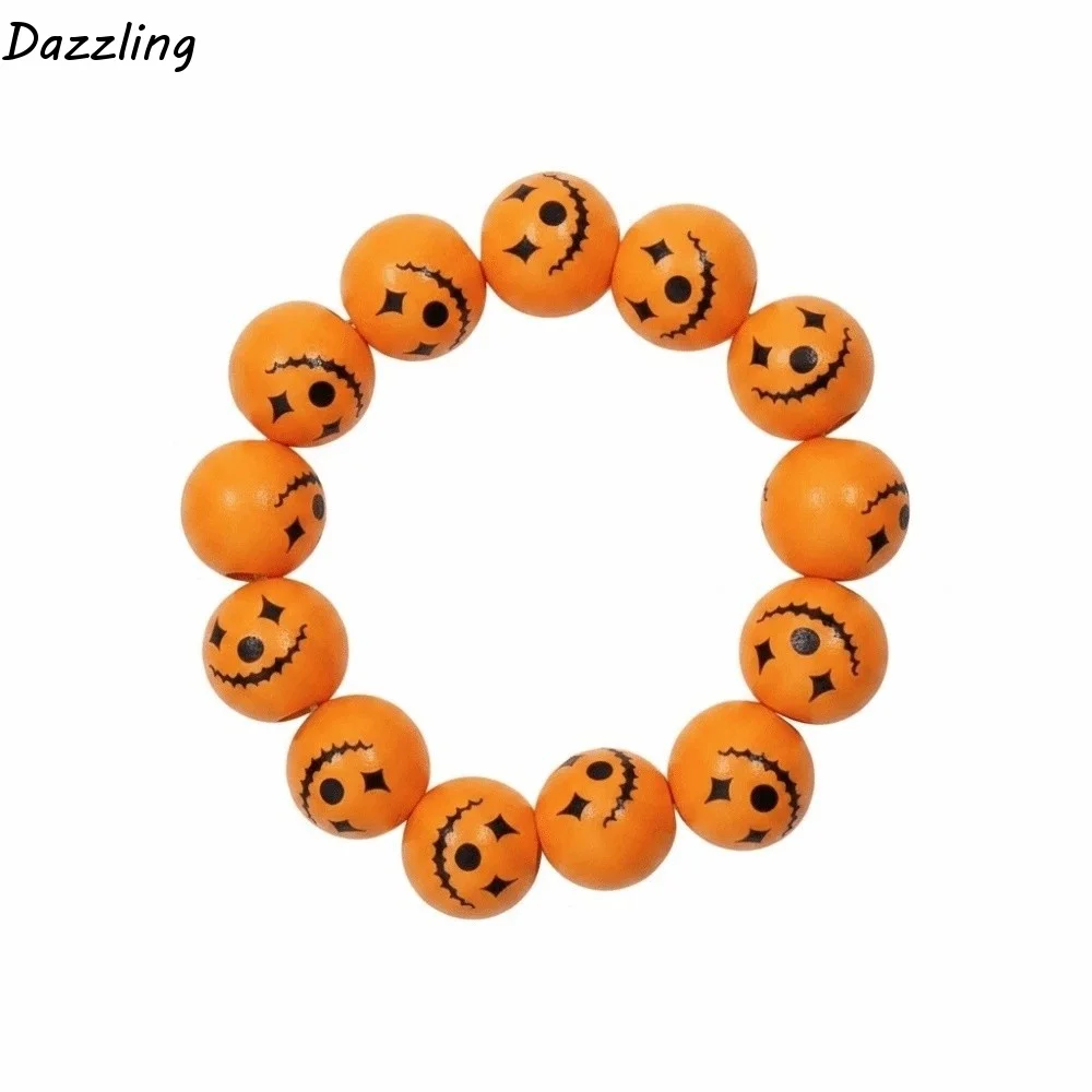 Spider Jewelry Elastic Halloween Bracelet Stretchy Beaded Pumpkin Beads Bracelet Round Orange Wood Wristband Cosplay