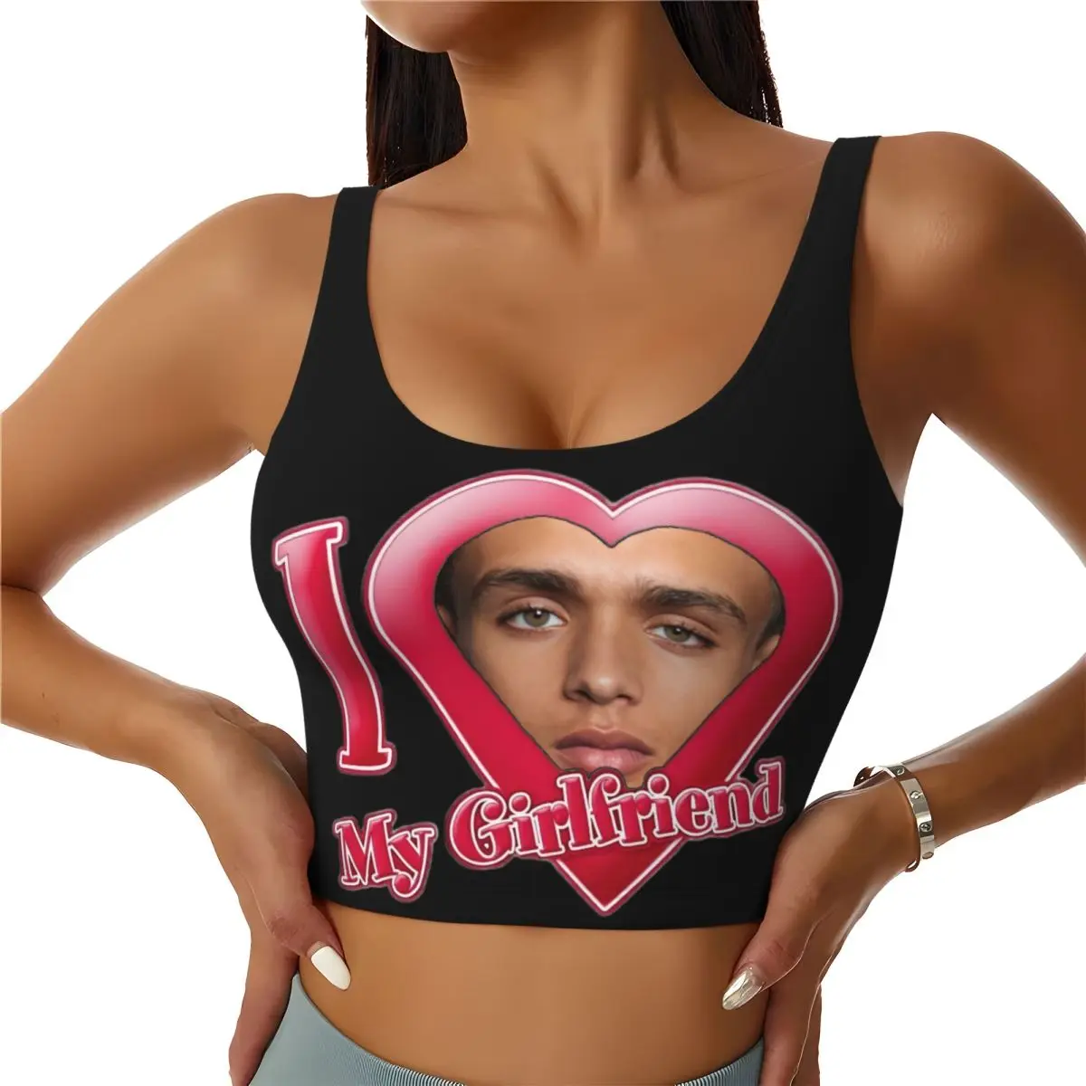 

Custom Women Personalized Face Photo Girlfriend Sports Bras High Impact Gym Workout Running Crop Tank Tops
