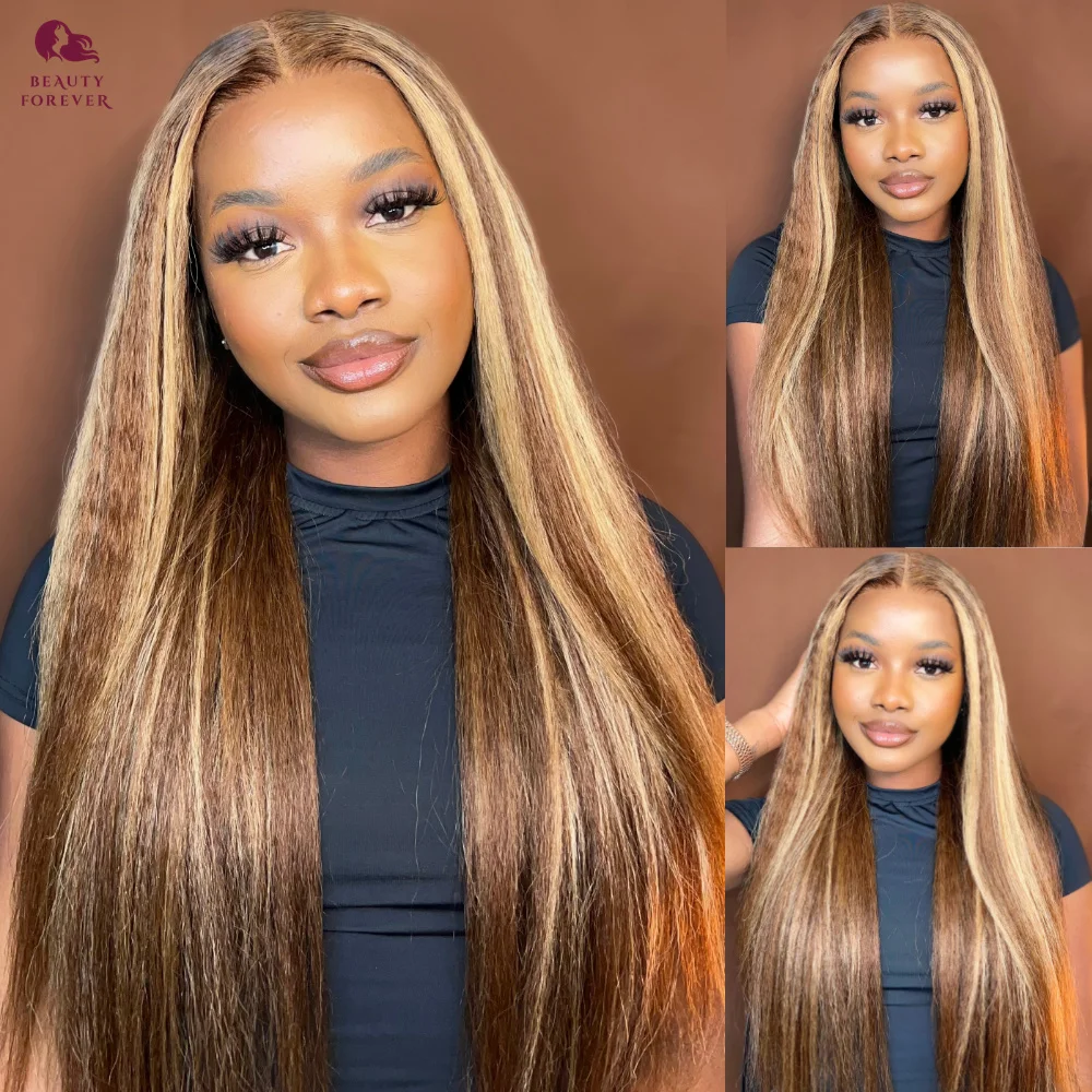 Beauty Forever Highlight Honey Blonde Lace Front Human Hair Wig Kinky Straight 180% Jerry Curly 13x4 Lace Frontal Wig