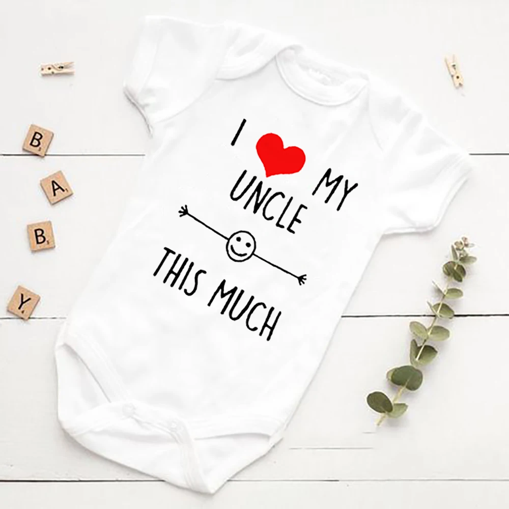 I Love My Uncle This Much Newborn Baby Romper Infant Girls Boys Short Sleeve Clothes Ropa Funny Cute Smile Printed Bodysuit Gift