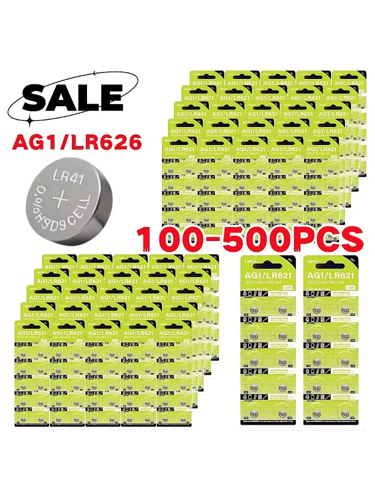 100-500 SZTUK AG1 LR621 1.55V Alkaliczna Bateria Guzikowa SR621SW 364 164 SR60 363 621 SR621 L621 CX60 Bateria Pastylkowa do Zegarka Zegarka na Ścianie Pilotu — zdjęcie produktu 7