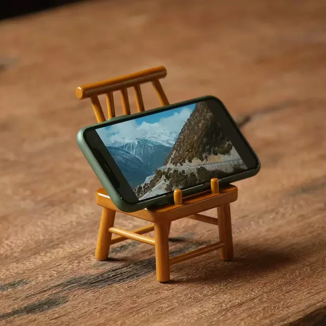 Mini Cute Bamboo Craft Small Chair Phone Stand Creative Cup Holder Jewelry Display Rack Ornament Decor