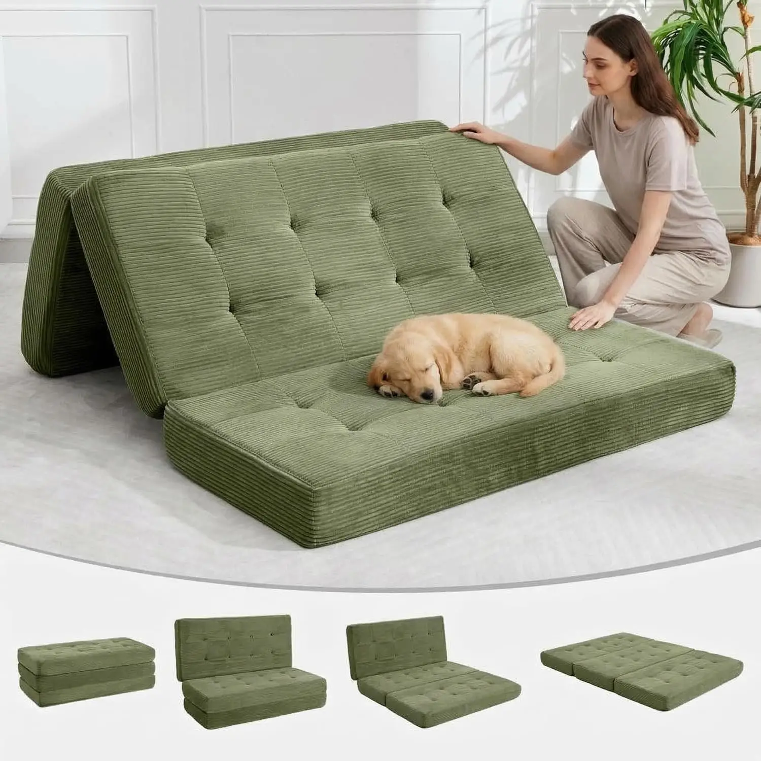 

Раскладной матрас размера Full, портативный напольный матрас из вельветовой ткани для взрослых, складной спальный коврик для кемпинга и гостей