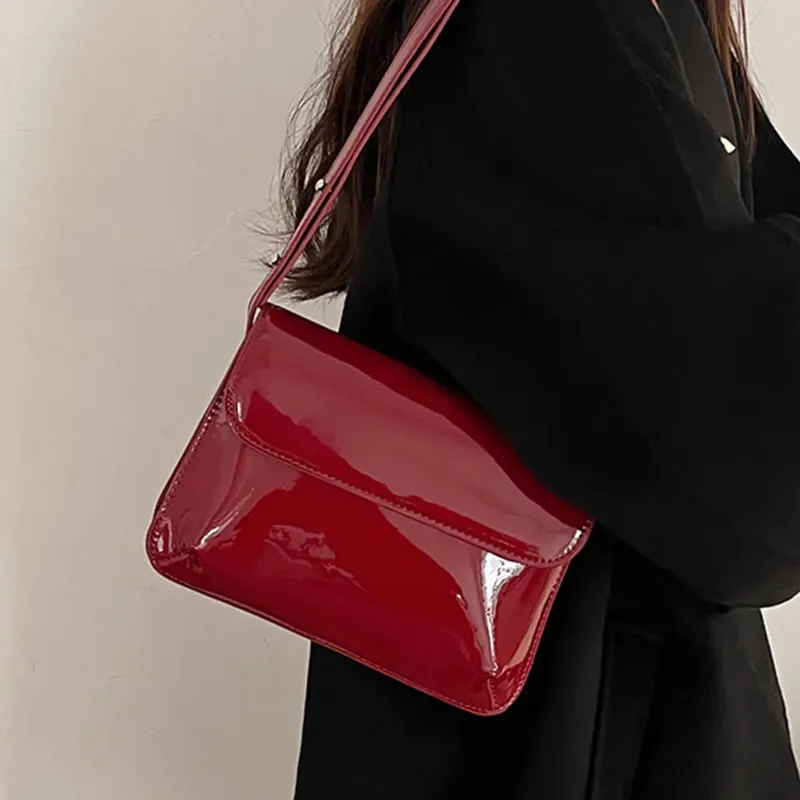 Retro Patent Leather Shoulder Bags For Women Luxury Designer Crossbody Bag Small Square Bag Fashion Lady Underarm Handbag Purse