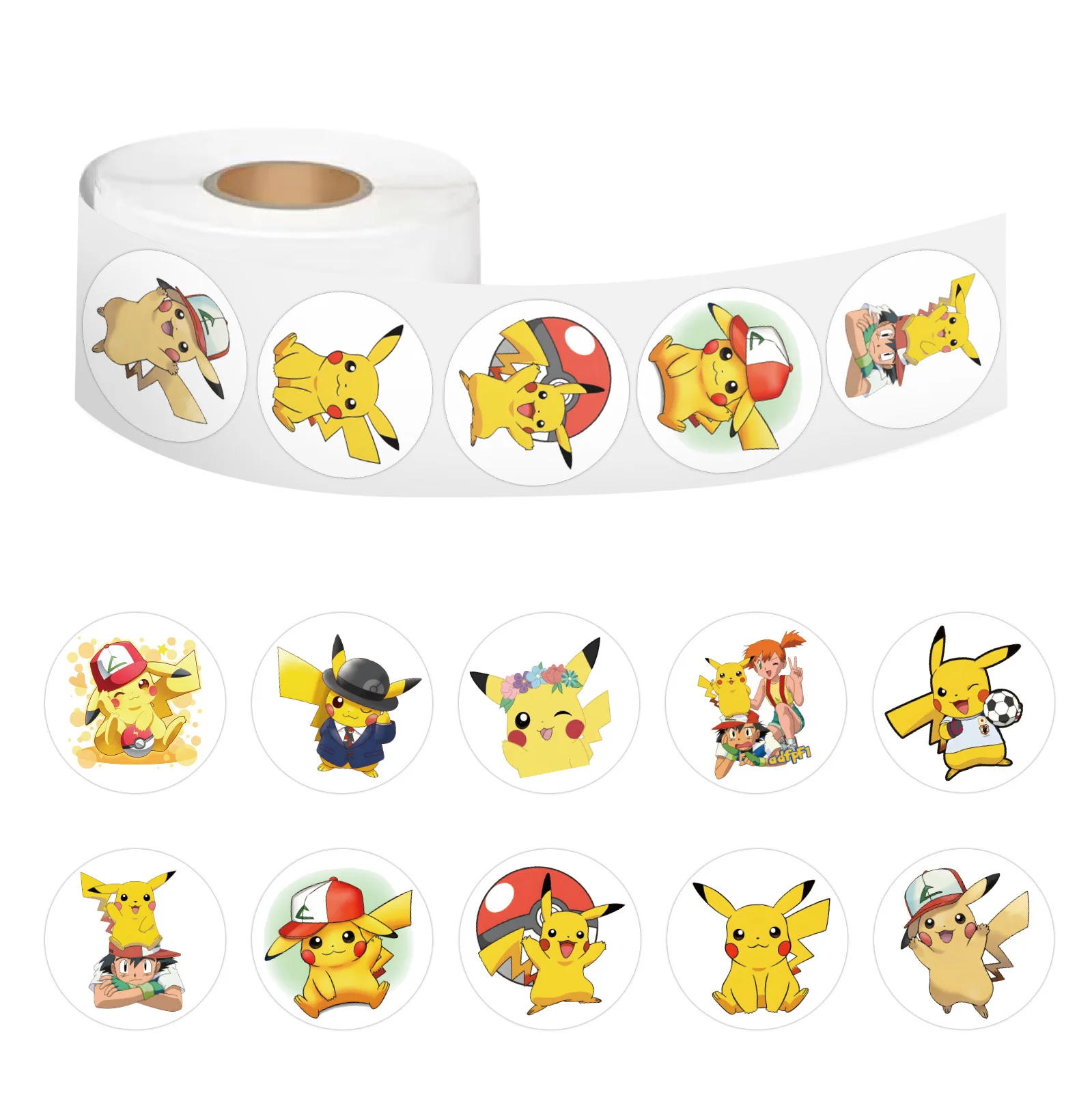 

500pcs/Roll Cartoon Pokemon Pikachu Sticker Tape Hand Account DIY Decorative Seal Sticker Waterproof Cup Sticker Kawaii Gift