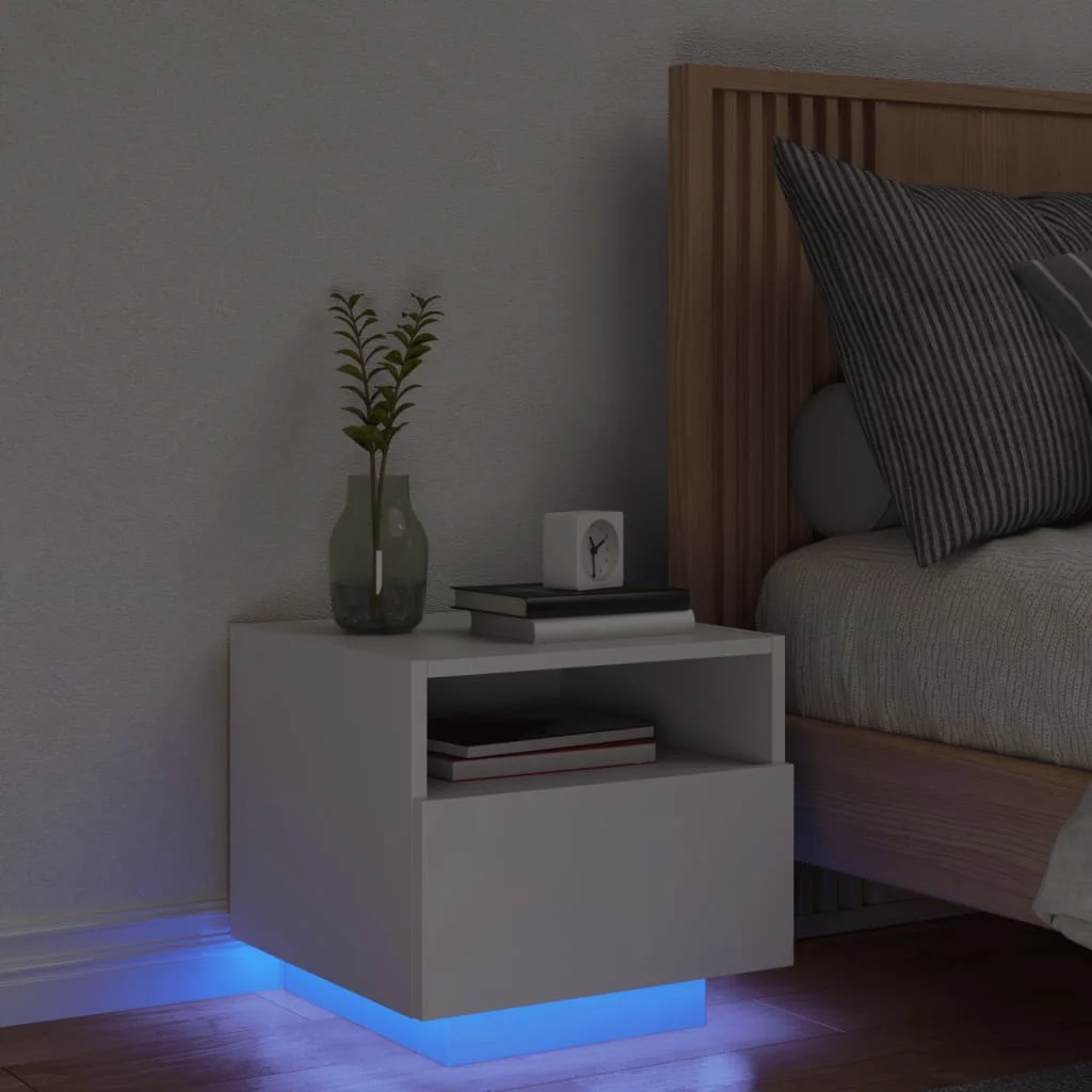 Nachttisch mit LED-Leuchten Weiß 40x39x37 cm، Moderne simple nordische Nachttisch schublade