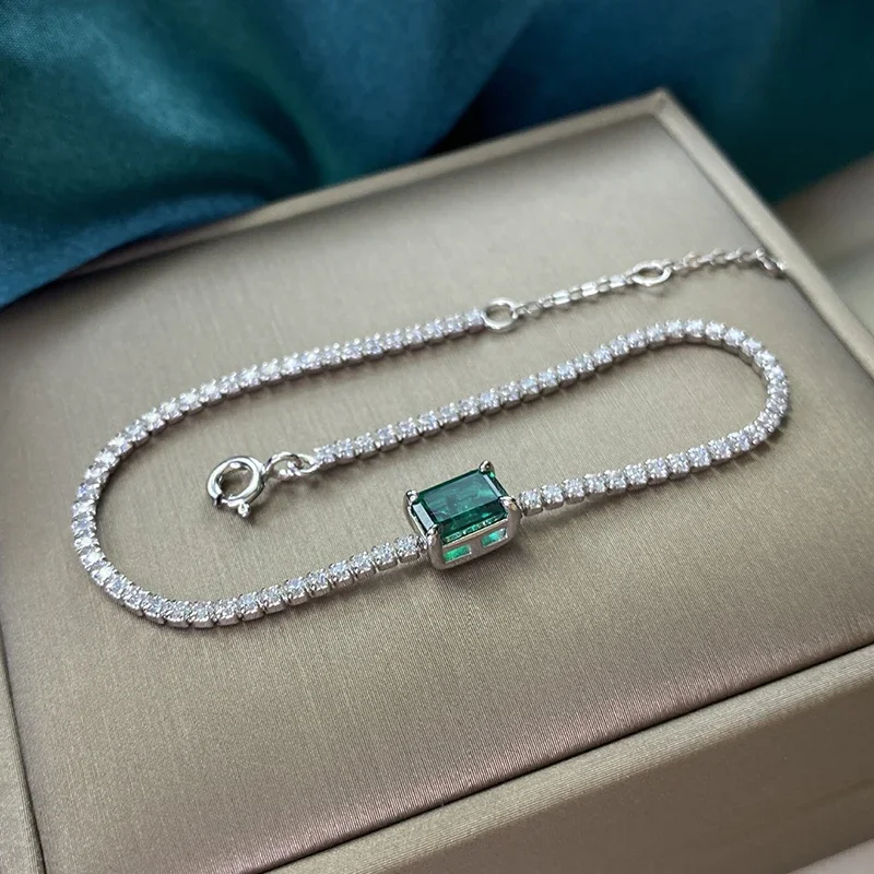 Vintage Lab Grown Emerald Tennis Bracelet White Gold Plated 925 Silver Bracelets for Women 6.7In 7.5In