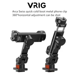 VRIG-trípode de Metal giratorio 360 para teléfono móvil, soporte de zapata fría Arca para Iphone y Android, adaptador de trípode, luz de cámara