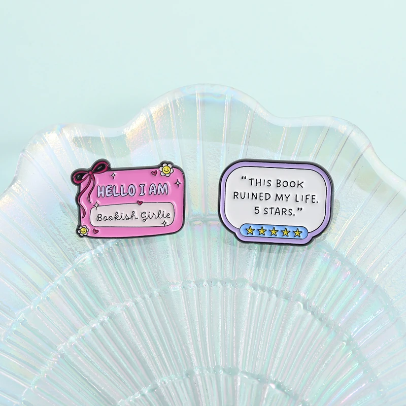 Hello I Am Bookish Girlie Enamel Pins This Book Ruined My Life 5 Stars Bookish Book Lover Brooches Lapel Badge Jewelry Gifts view 5