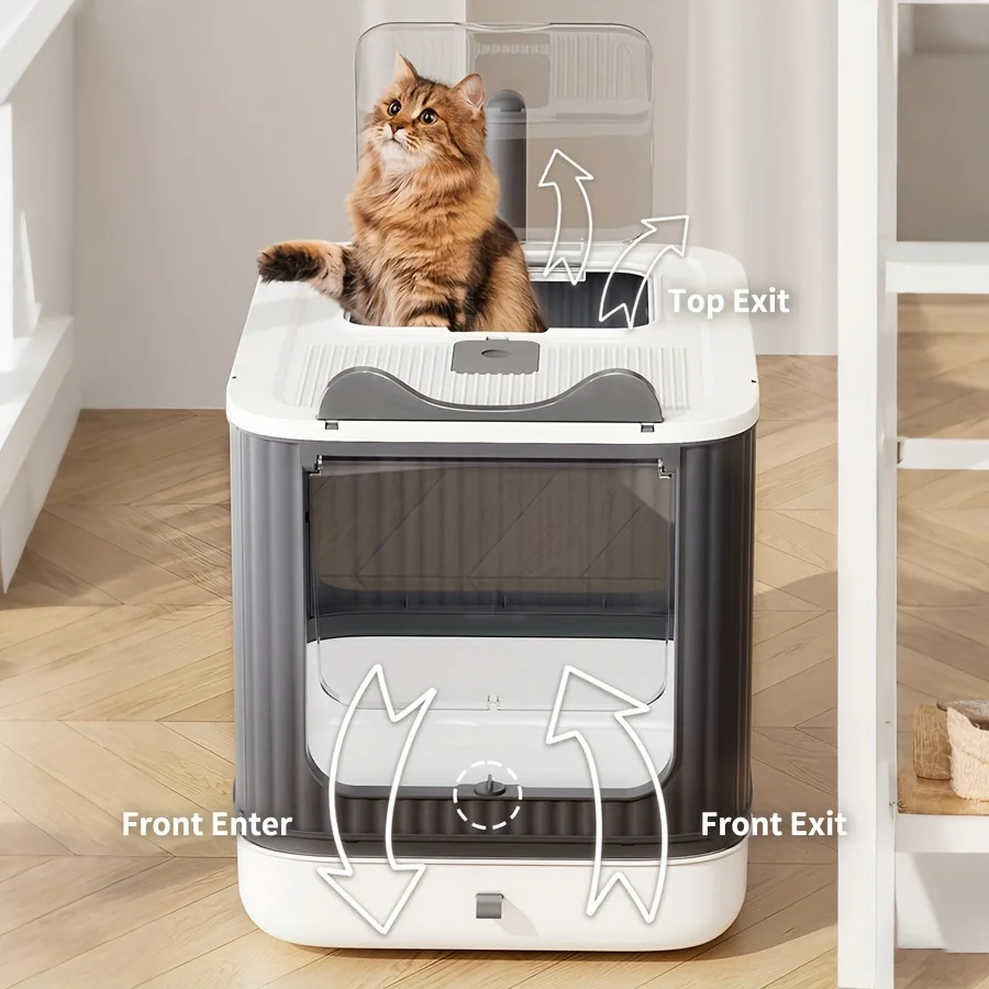 Enclosed cat litter box furniture with a large, covered design, odor control, high privacy, easy to clean