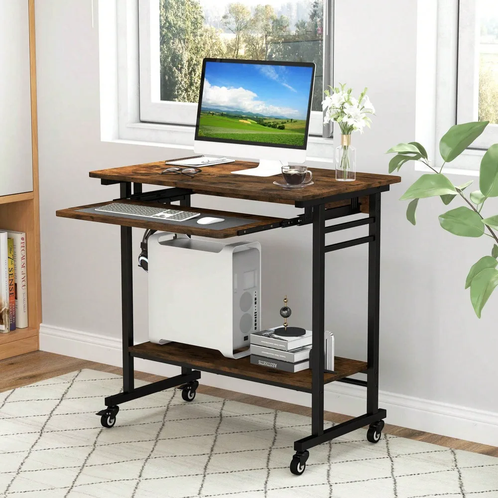 

Computer Desk Rolling Laptop Cart Writing Workstation W/ Keyboard Tray