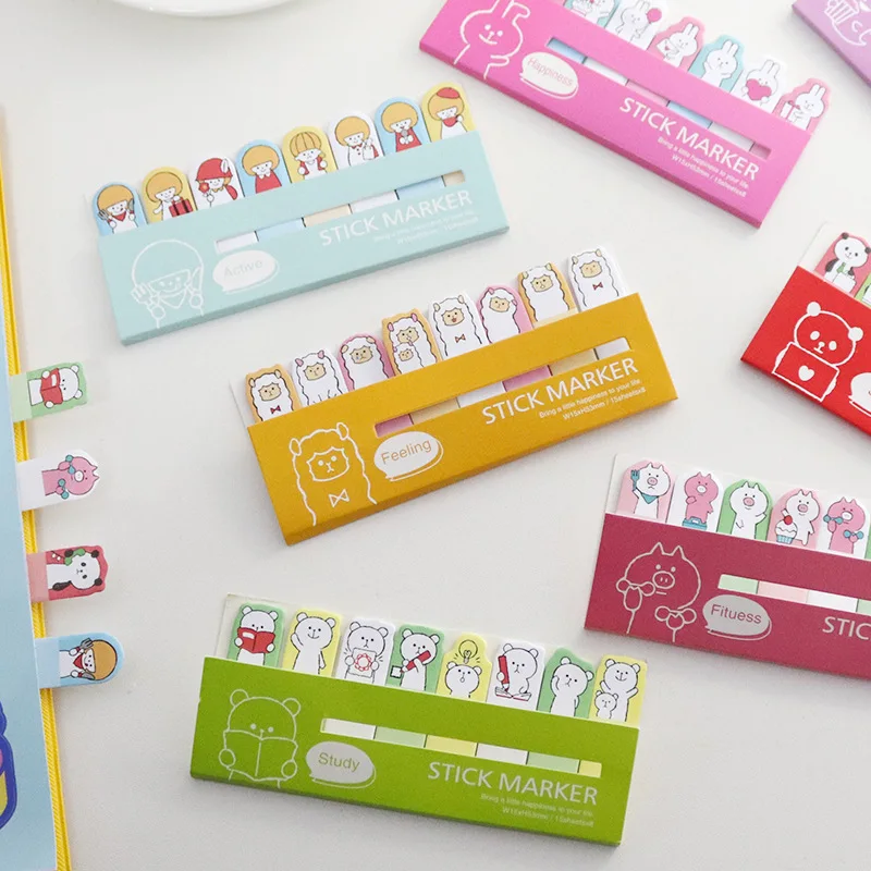 Papelería Mini animales lindos 7 filas de notas adhesivas sentadas notas de mensaje N veces Bloc de notas