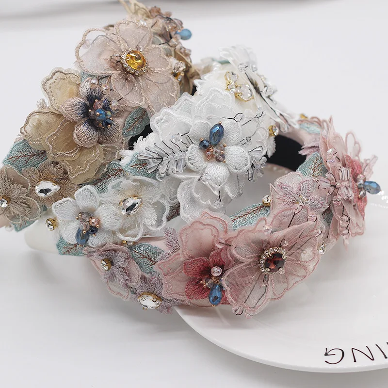 New Baroque sponge headband exaggerated pearl lace petals diamond crystal ball hair accessories headgear women