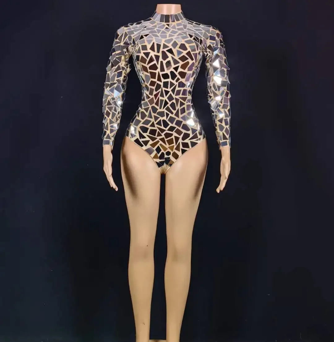 

2025 Women Stunning Sequin Mirror Dancer Bodysuits Costume Party Birthday Stage Performance Carnival Rave Festival Body Suits