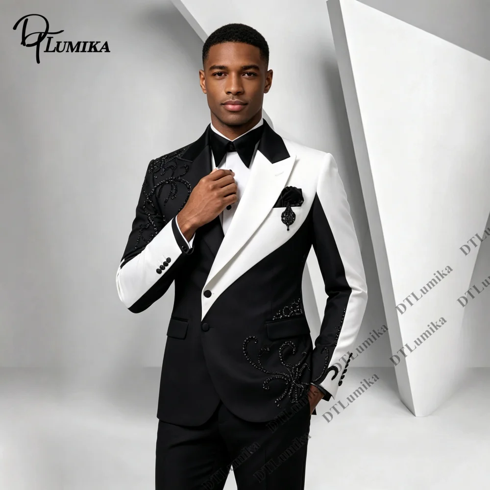 Made‑to‑Measure Men Contrast Color 2‑Piece Wedding Suit Fashion Gentleman Outfit for Fashion Event Photoshoot Premiere Parties