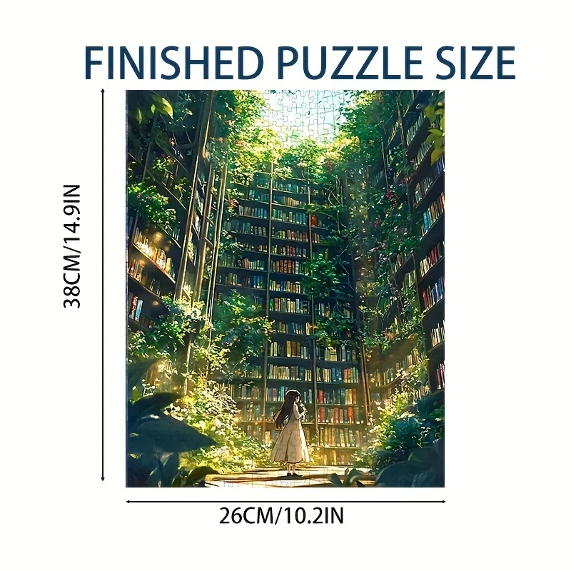 قطعة صغيرة من بازل قطع صغير الحجم 1000 قطعة فن المكتبة الخضراء، 38 × 26 سم، منظر طبيعي للمكتبة الحديثة للطلاب ومحبي الكتب #2