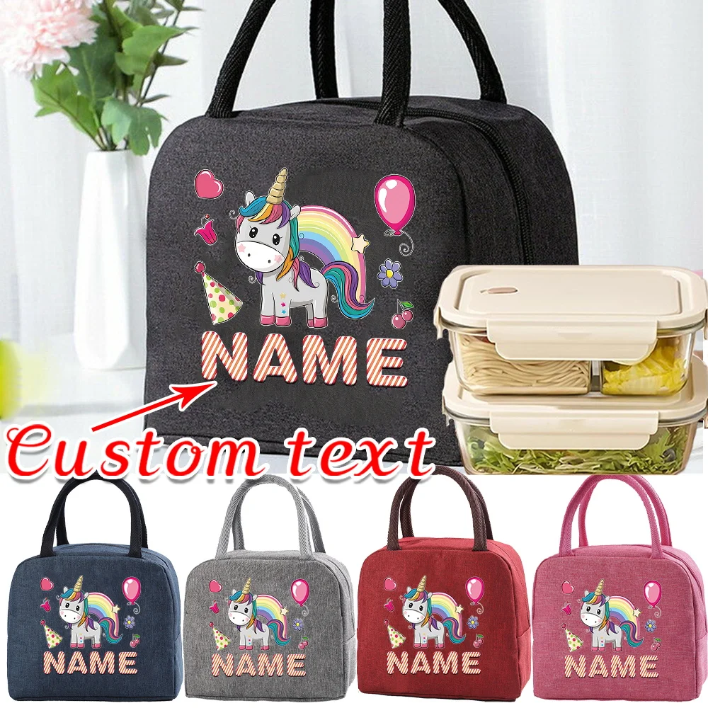 

Customized Name Insulated Lunch Bag Cute School Lunch Box Bag Large Capacity Picnic Bag Customized Product