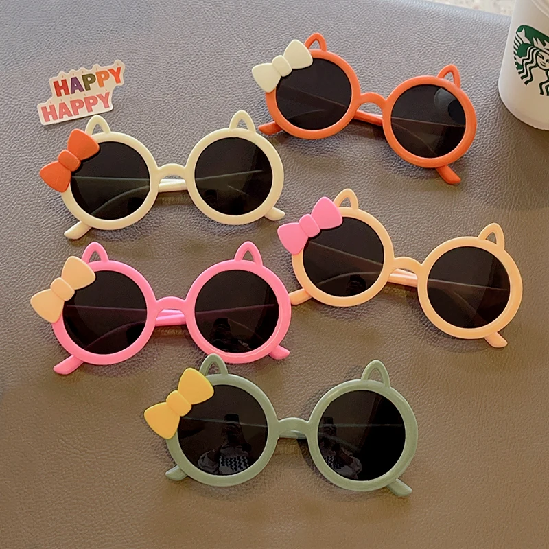 2023 New Children Cute Cartoon Bow Cat Ears Sunglasses Kids Outdoor Sun Protection Lovely UV400 Polarized Girls Boys Sunglasses