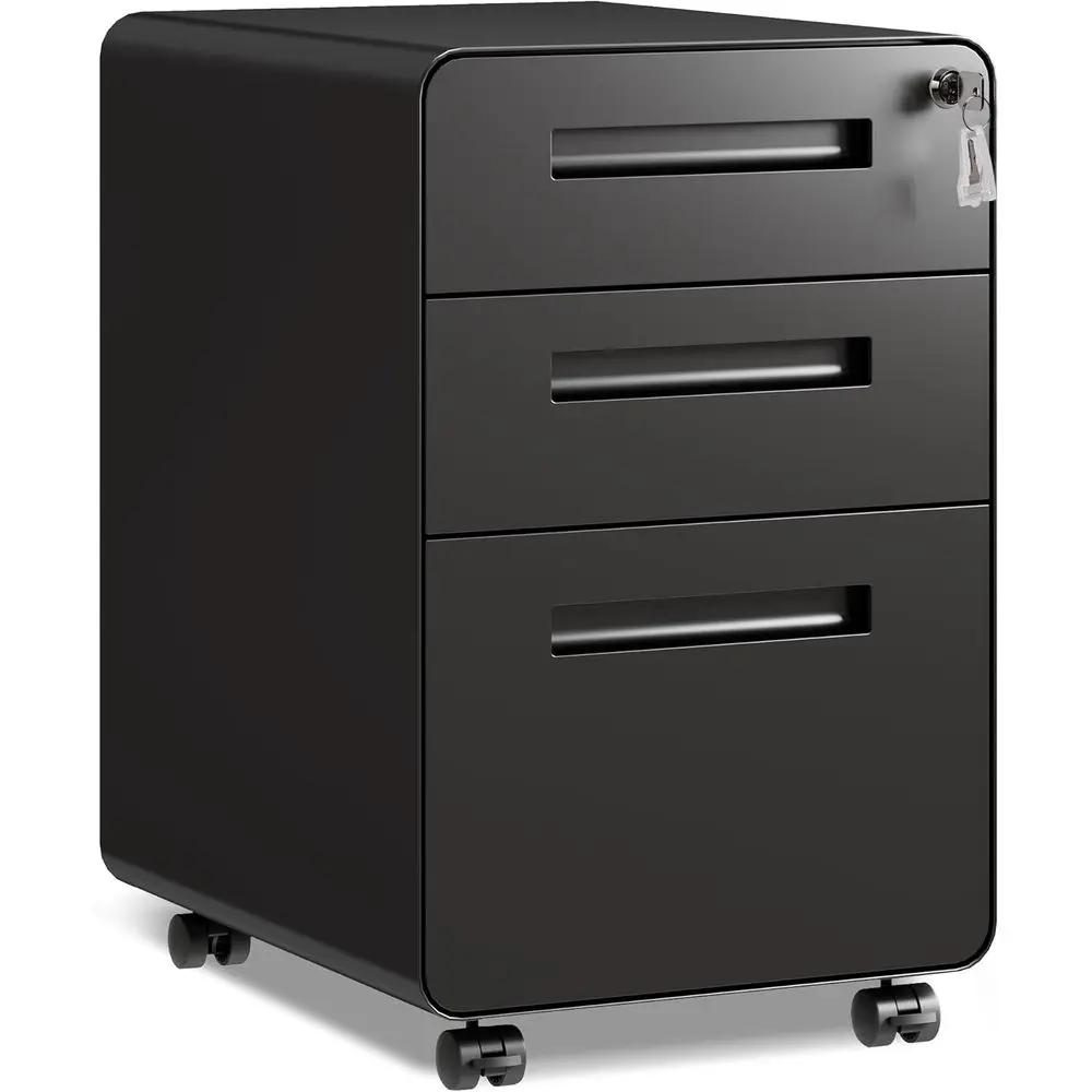 

Утолщенный металлический мобильный шкаф для документов с замком, для хранения под столом, форматы A4/Letter/Legal, полностью собранный, 20x15.8x25, черный