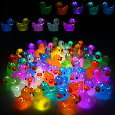 30/60/100PCS Luminous Mini Duck Micro Landscape Access Miniature Figurines Fairy Home Decoration Glow in the Dark Mixed Style