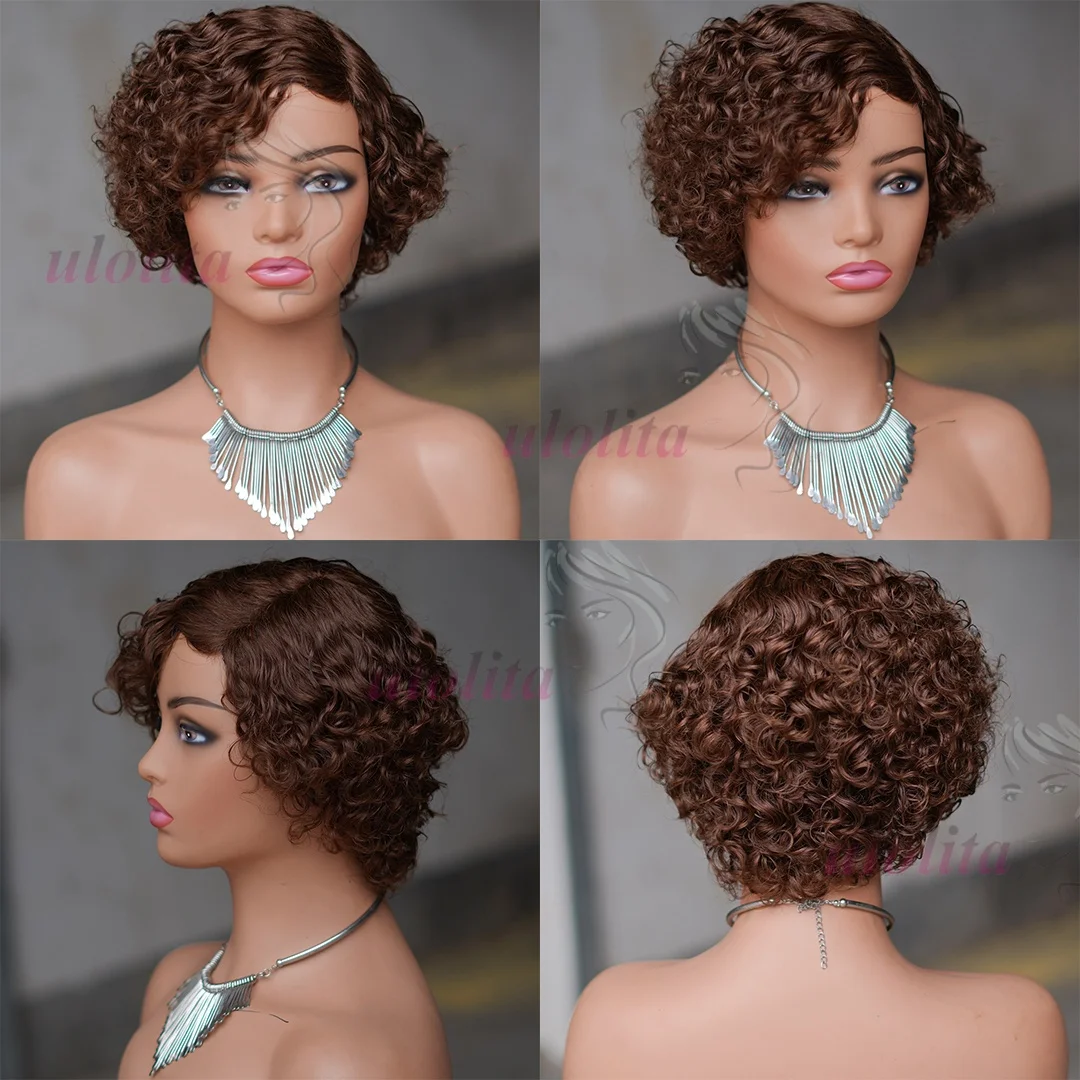 Ombre Blonde T1B27 Pixie Cut Kurzer Lockiger Bob Seitenscheitel Ohne Lace Front 100% Echthaar Perücken Brasilianisches Remy Haar Gefärbte Alltagsperücken – Detail 11