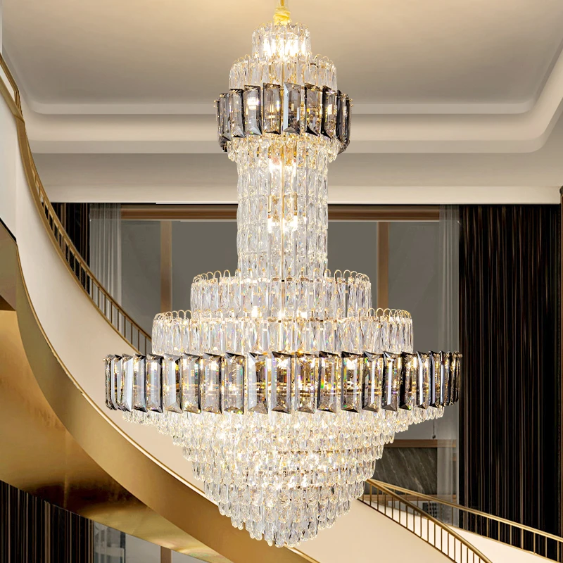 Large Staricase Crystal Chandelier, Luxury Pendant Light, Living Room Lighting,Lobby Grand Loft Duplex Home Decor Lamp