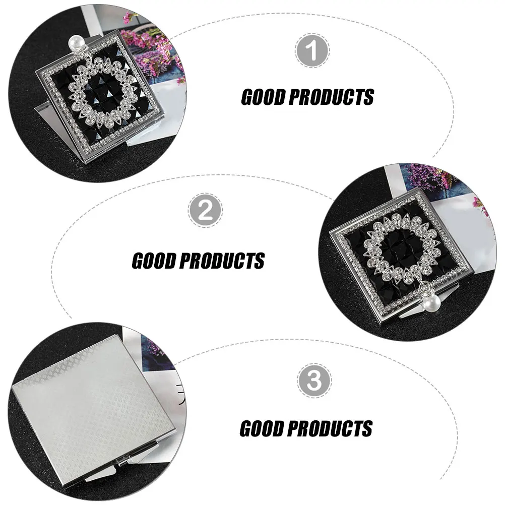 

1Pcs Folding Square Makeup Mirror Metal Double-Sided Compact Small Portable Mirror Travel Vanity Pearl Pendant