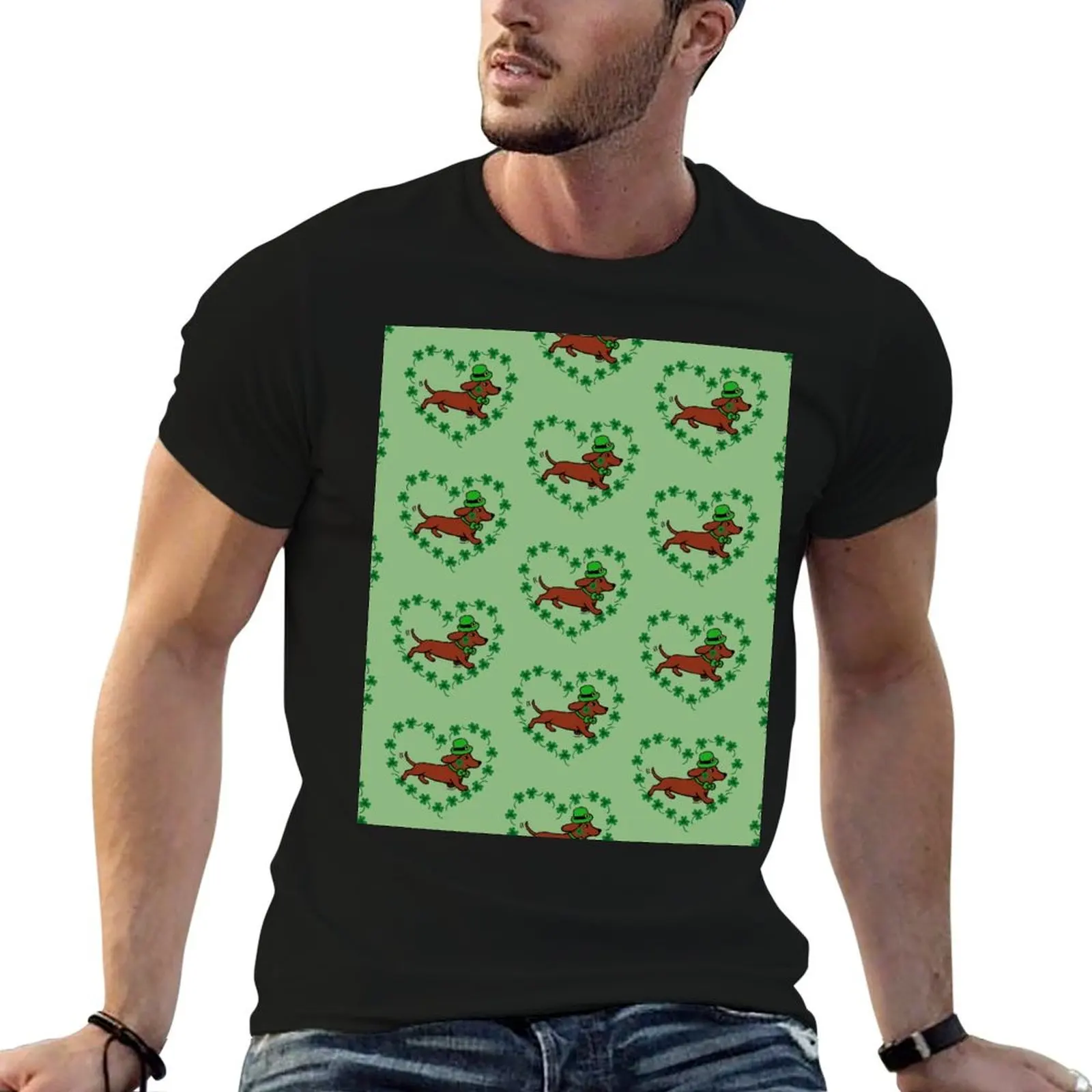 St. Patrick's Day Red Smooth Dachshund T-Shirt t shirt man casual cotton t shirts man 100% man t shirt cotton T-shirt