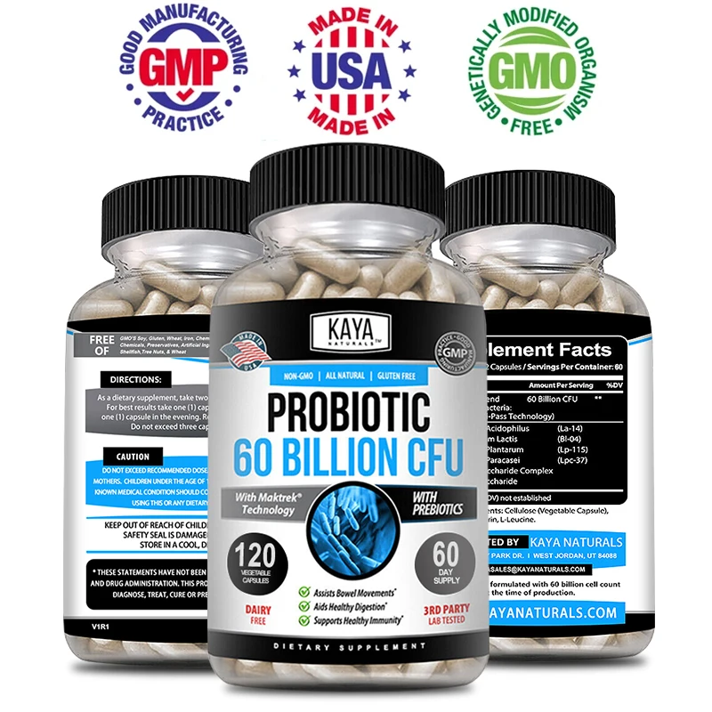 Probiotics 60 Billion CFU - Detox, Digestion & Gut Health - Supports Occasional Constipation, Gas & Bloating - for Women & Men