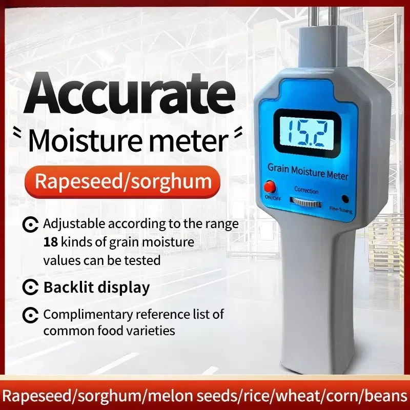 Capacitive Grain Moisture Meter for Rapeseed Corn Sorghum Wheat Barley Oats Rye with High Precision Digital Display and