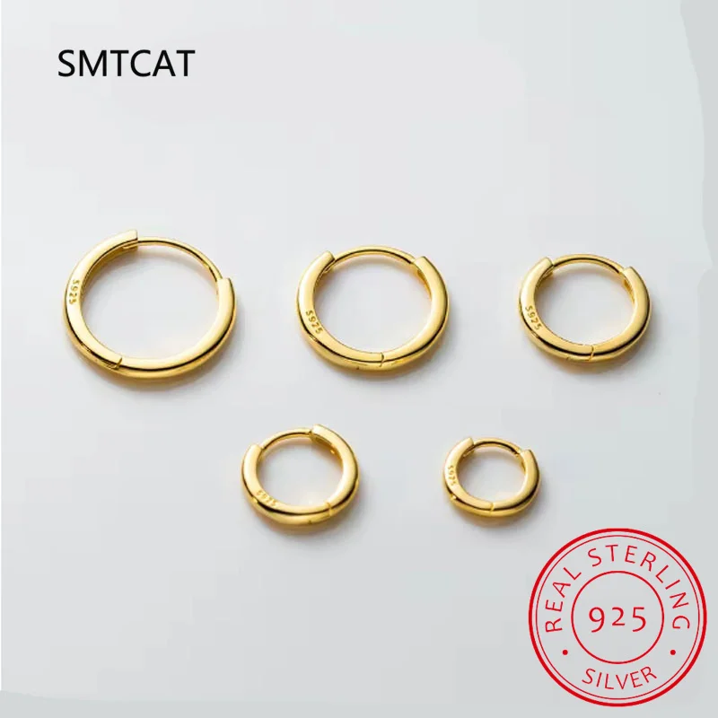

925 Sterling Silver Simple Circle Ear Buckle14mm - 18mm Platinum Plated Hypoallergenic Hoop Earrings For Women Jewelry M04015