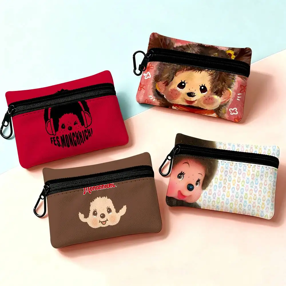 Anime M-Monchhichi Oxford Cloth Zipper Wallet Multifunctional Hanging Coin Bag For Credit Cards Keys Coins Earbuds