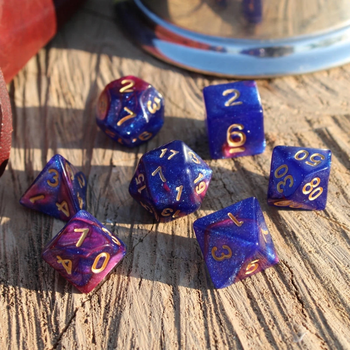 7Pcs/Set Dark Blue and Purple Starry Sky Galaxy Dice for DND Dungeons and Dragons Table Games D&D RPG Tabletop Roleplaying