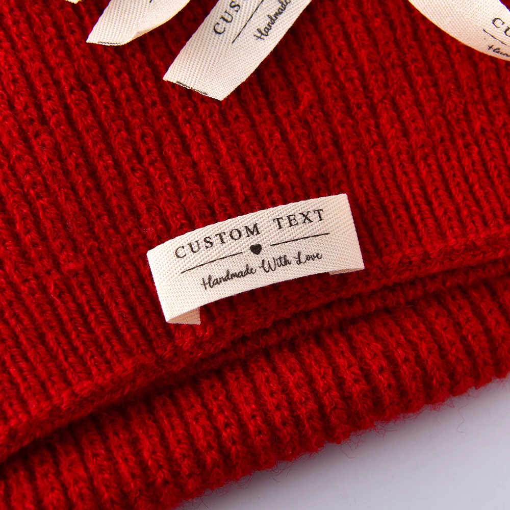 Étiquettes de couture personnalisées en coton sergé 0,59″x2,36″ avec logo et texte personnalisés pour vêtements lavables faits main DIY, tricot et crochet