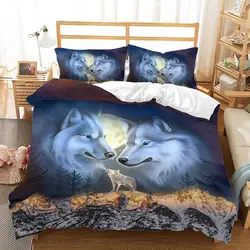 Wolf Moon Bedding Set Animal 3D Polyester Pillowcases Quilt Cover Home Decor Gift Twin King Queen Duvet Cover Set