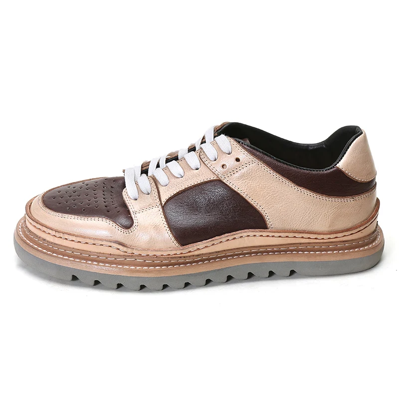 

Handmade Men Casual Shoes Genuine Leather Retro British Trend Skateboarding Shoes Outdoor Breathable Hiking Sneakers