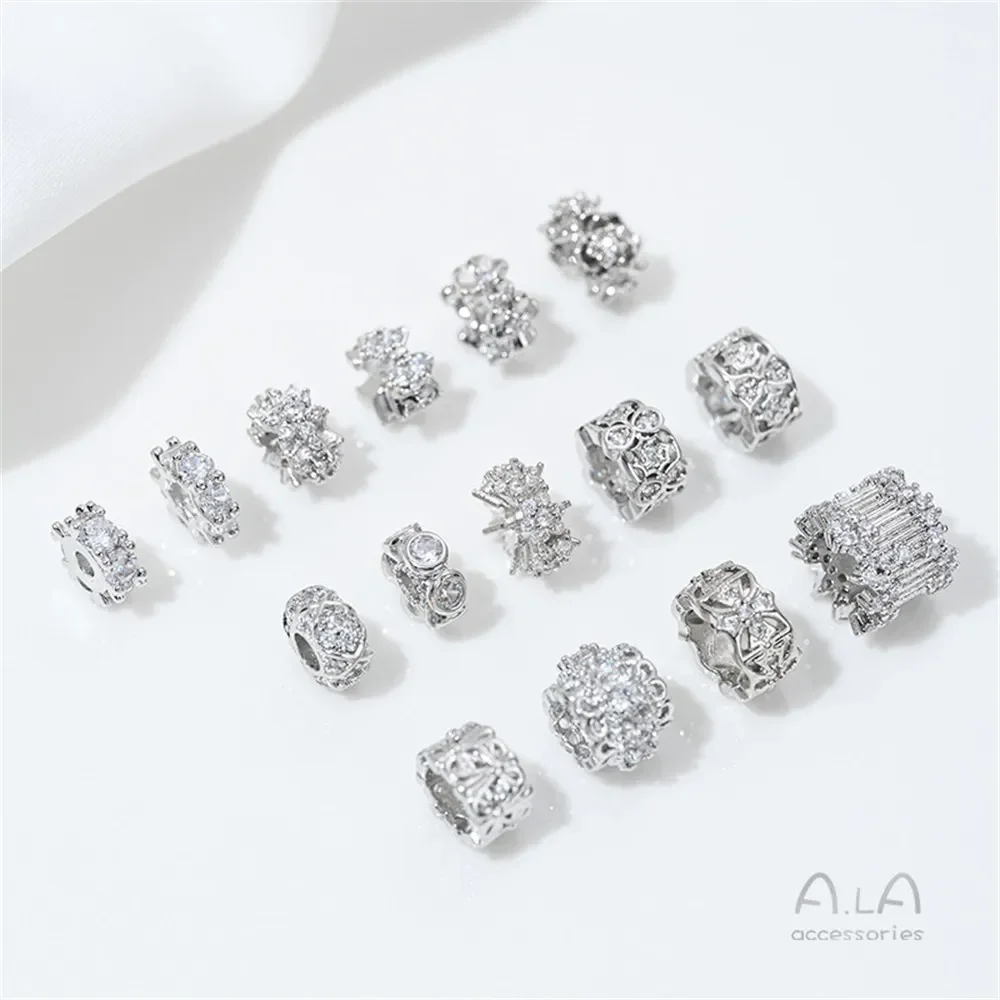 

Copper Plated White Gold Inlaid Zircon Snowflake Partition Bead Bucket Pearl Road Pendant Diy Jewelry Accessories