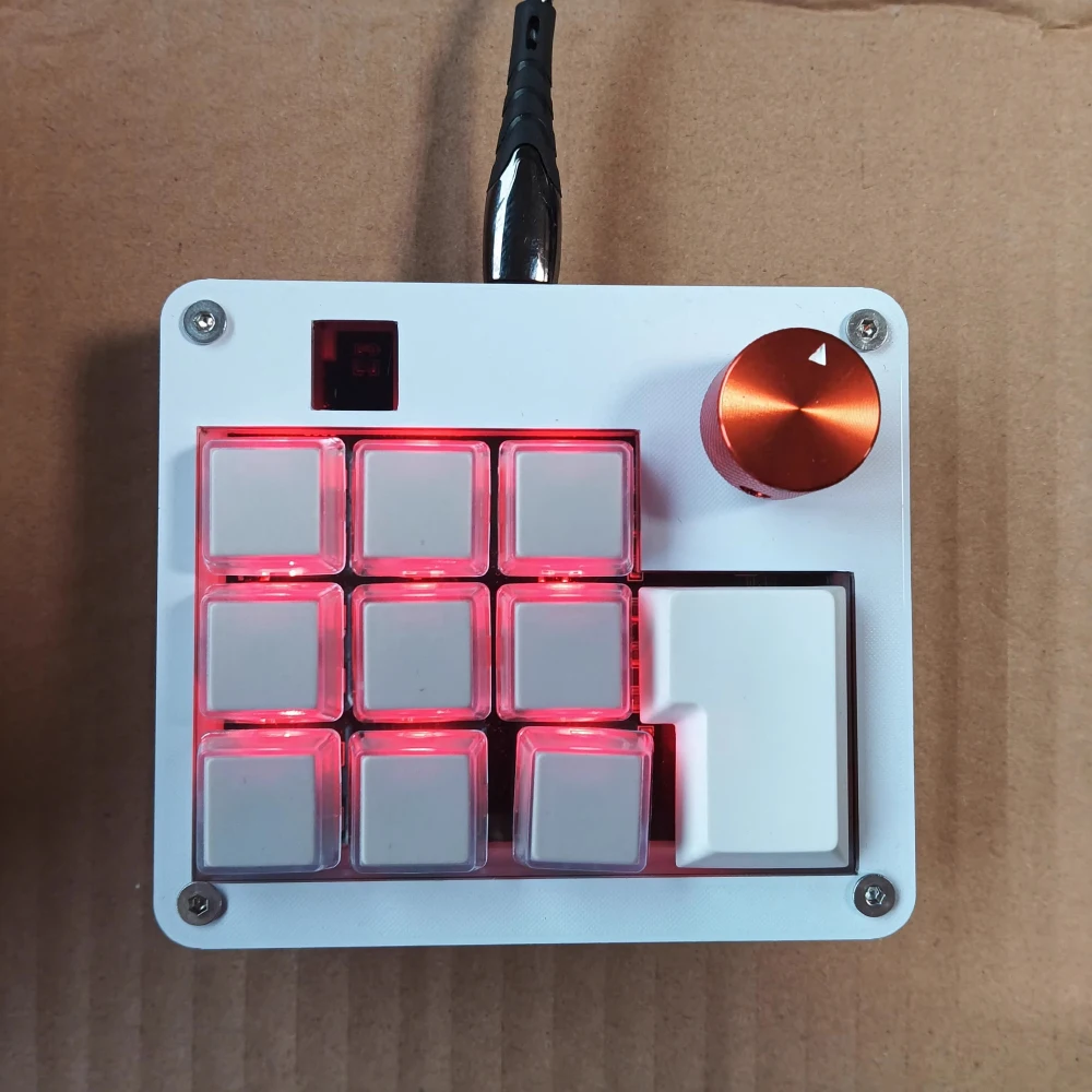USB Multimedia Controller Custom Shortcut Keypad with Rotary Knob, Red Backlight, Type-C Interface for Audio & Playback Control