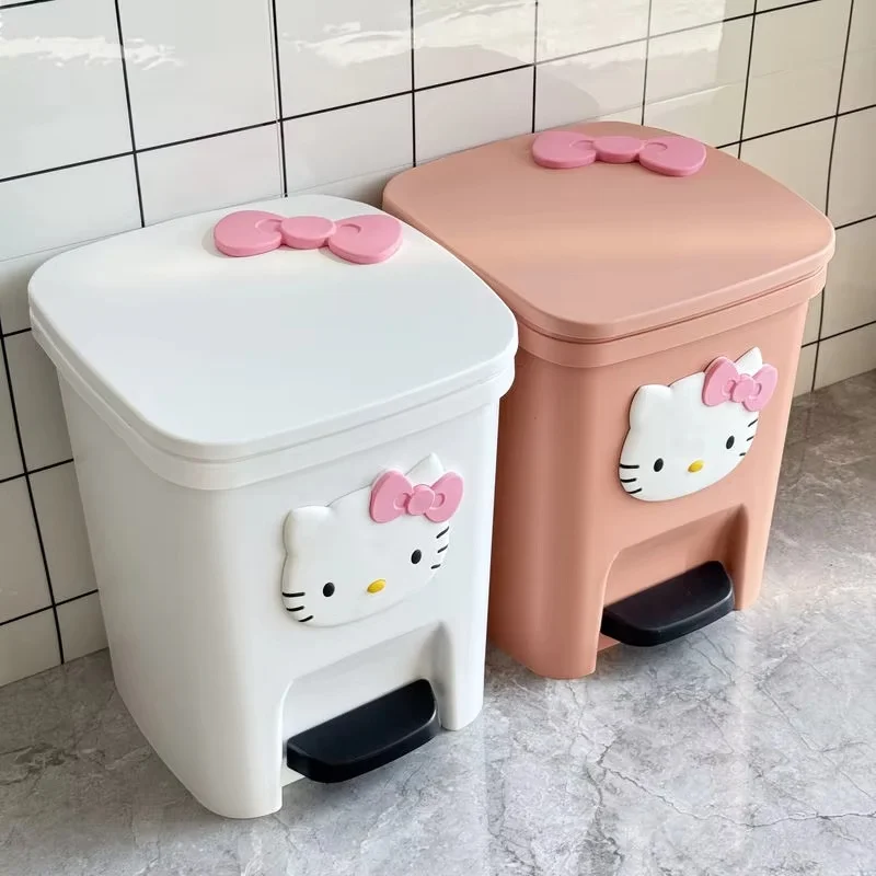 

New Hot Hello Kitty Cartoon Creative Diy Sticker Trash Can Household Large Capacity Pedal Living Room Bedroom Household Product