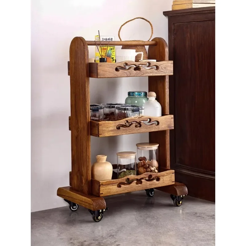 room solid wood edge sofa side movable coffee table Chinese creative simple trolley rack