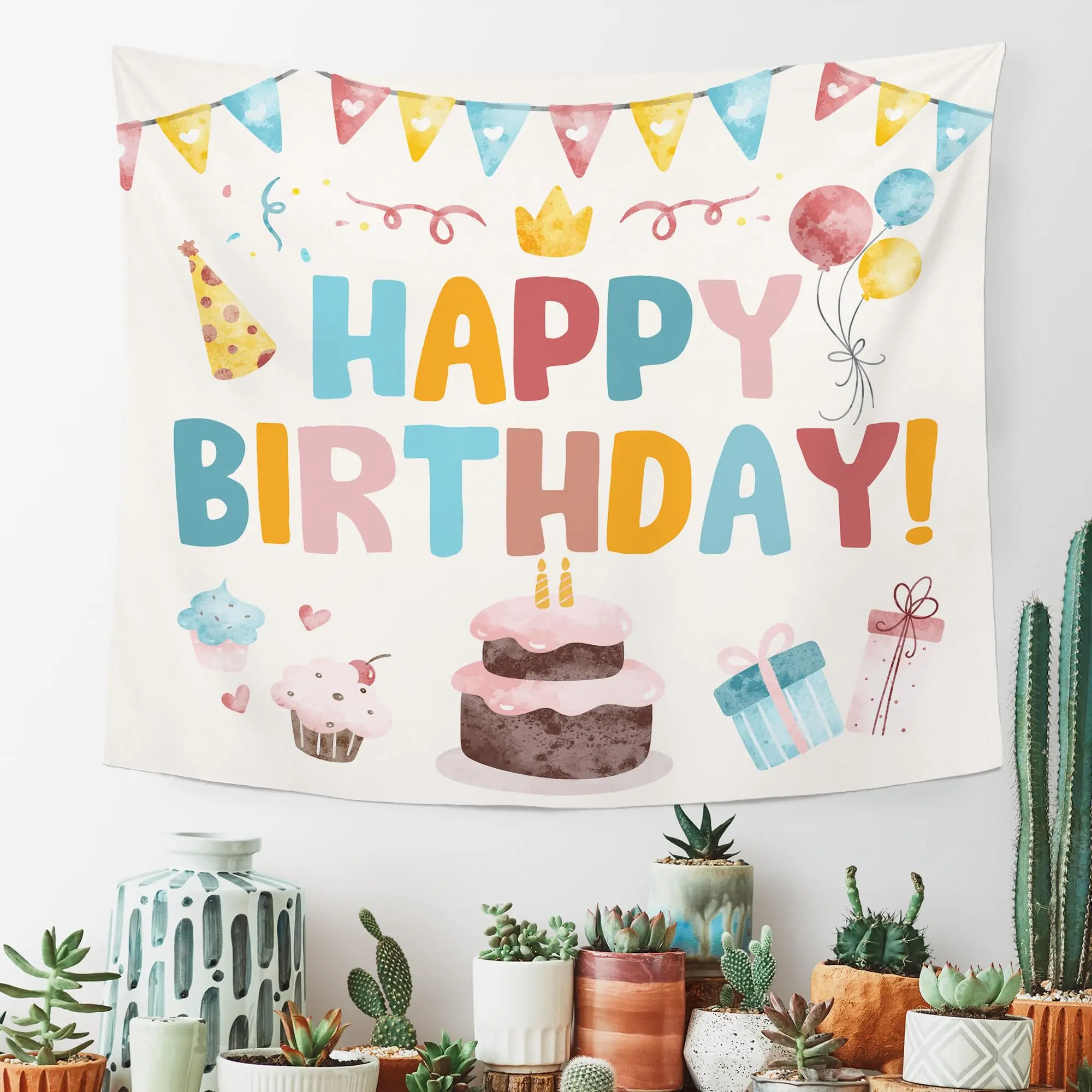Birthday Celebration Tapestry Wall Decoration, Birthday Party Decorations for Children, Relatives, Friends And Pets Necessities