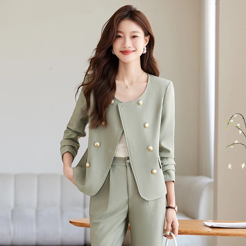 ZJYT Elegant Women\'s Jacket Trousers 2 Piece Matching Set Autumn Fashion Long Sleeve Coat Pant Sets Casual Office Lady Outfit