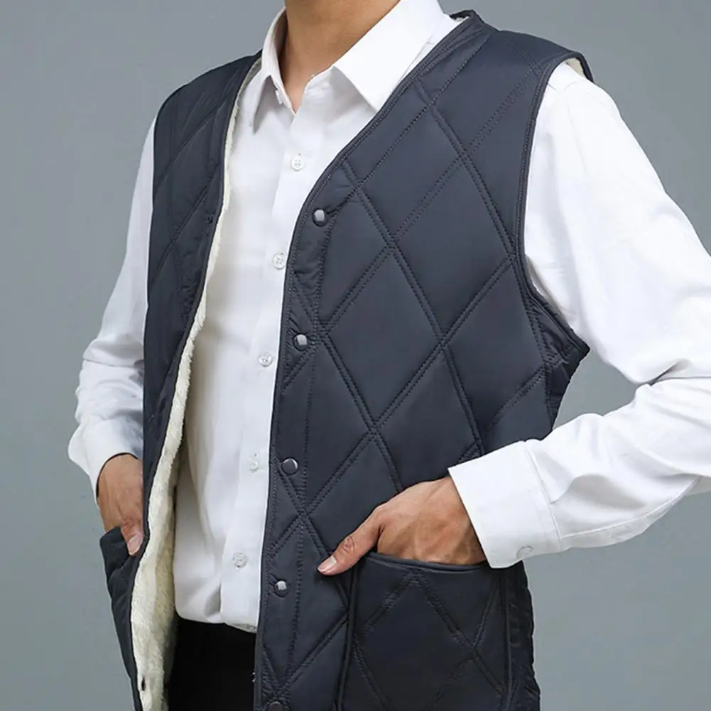 Men Quilted Vest Men Velvet Waistcoat Men's Velvet Quilted V-neck Waistcoat with Plush Lining for Stylish for Warmth