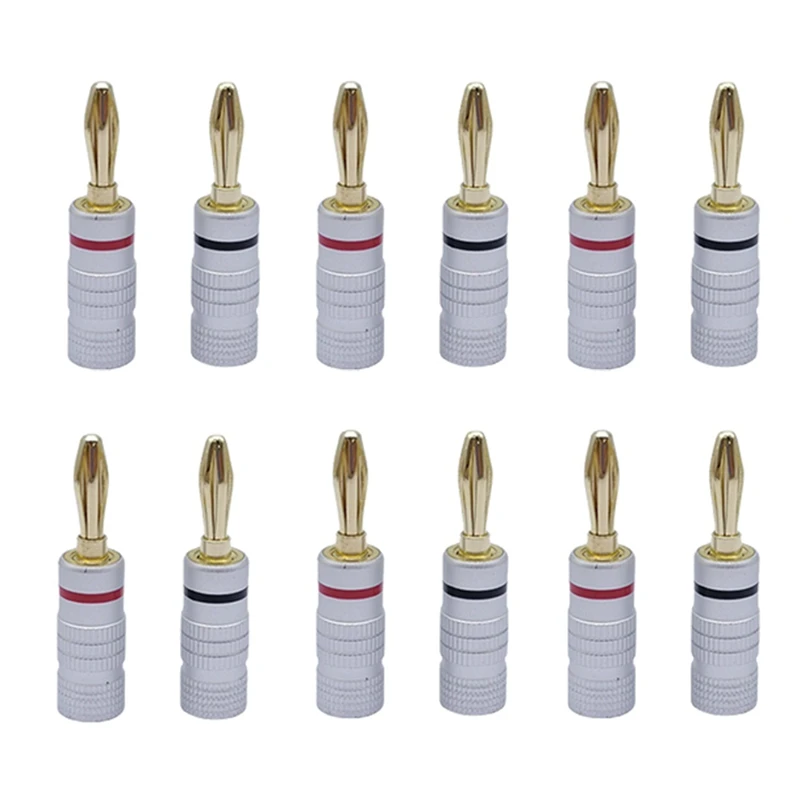 

12 Pcs 4Mm Audio Jack Connector Banana Plugs Audio Jack Connector, 24K Gold Dual Screw Lock Speaker Connector Easy To Use