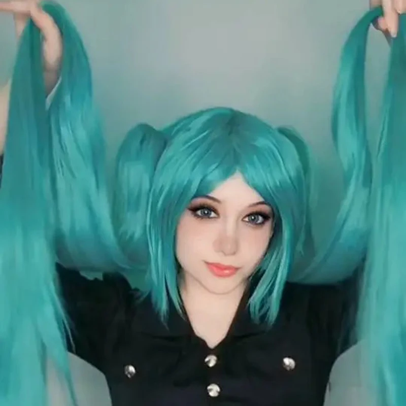 Włosy syntetyczne VOCALOID Sakura Hatsune Miku długie kucyki zielone peruka do Cosplay