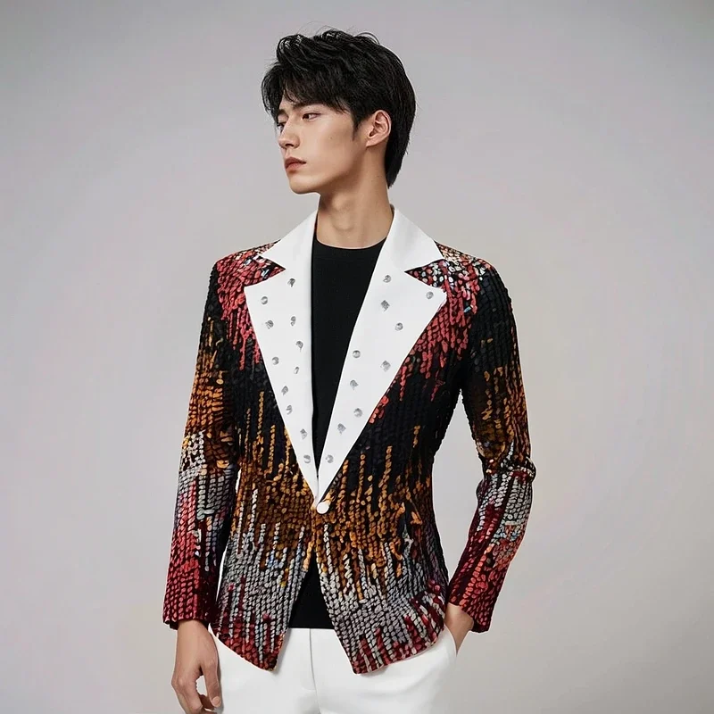 Men's Gradient Sequins Blazers Male Singer Evening Party Nightclub Concert Stage Shiny Sequined Suit Jackets Banquet Tuxedo