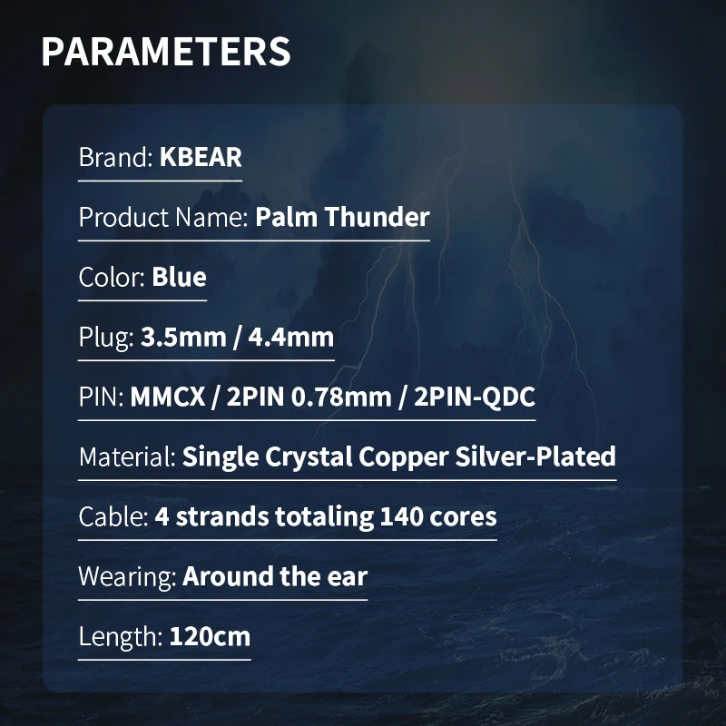  KBEAR Palm Thunder Upgrade Earphone Cable 4 Strand 140 Cores Silver Plated Single Crystal Copper 3.5/4.4mm MMCX 2Pin QDC Wire view 6