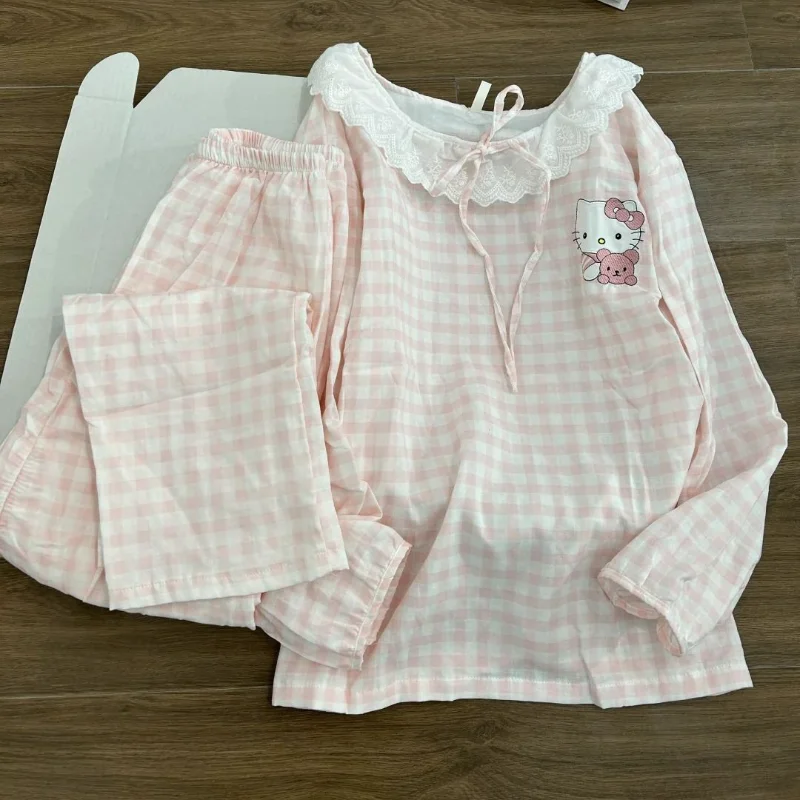 

Sanrio Hello Kitty Women's Sleeping Pajamas Sets Kawaii Cartoon Student Pyjamas Autumn Long Sleeve Pants Sleepwear Home Clothes